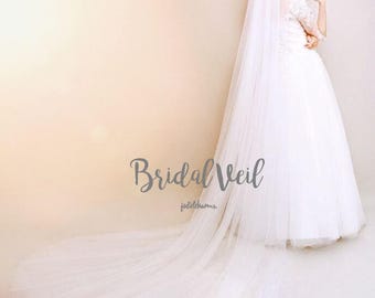 Ivory, White, Bridal Veil, Sheer Single Tier Veil, Chapel Length Veil, Cathedral Length Veil, Floor Length Wedding Veil, Tulle Wedding Veil
