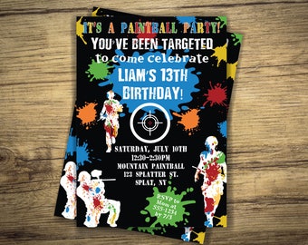 Paintball Birthday Party Invitation - Paintball Boy Invite Event, Digital File, Printable Invitation