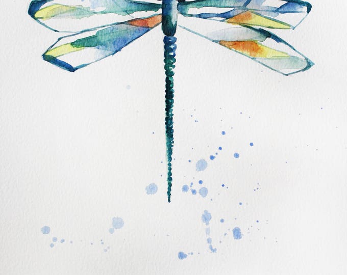 ORIGINAL watercolor DRAGONFLY,  painting watercolor, original art for home, decor, gift art, Nature Illustration, fairytale gift OOAK