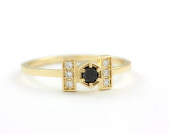 Hexagon Ring, Hexagon Diamond Ring, Diamond Engagement Ring, 14K Gold Diamond Ring, Wedding Diamond Ring, Black Diamond Ring, GR0440