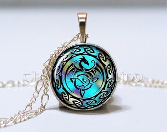 Celtic Knot Necklace Celtic Dragon Necklace Trinity Pendant Triquetra Viking Rune Pendant Silver Asatru Occult Jewelry