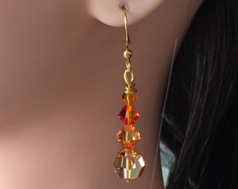 Swarovski Crystal Orange/Pink Drop Earrings