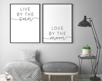 Live By The Sun Love By The Moon Print - Live By The Sun Poster - Double 2 prints - Typography - Text poster - Black and white