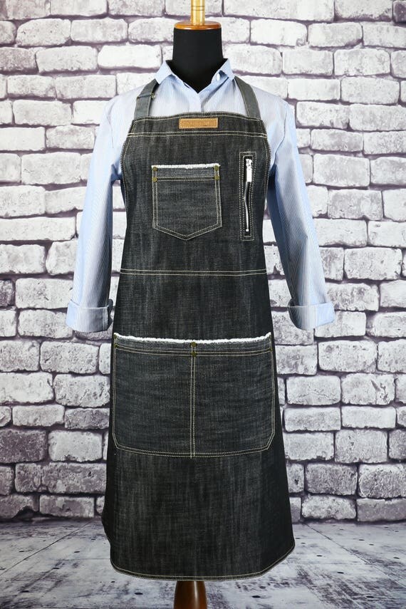 PREMIUM Black Denim Barista Apron Bartender Apron Denim Bib