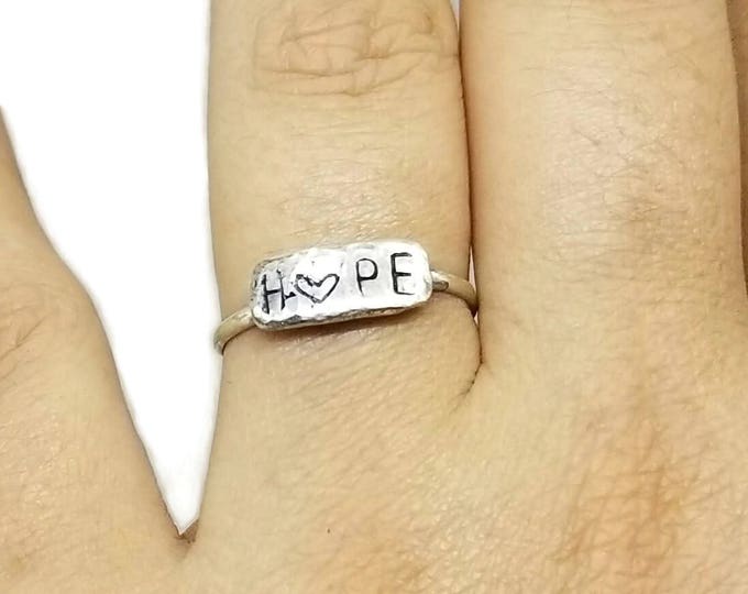 Rustic Sterling Silver Hand Stamped HOPE Ring, Sterling Silver Bar Ring US Size 9, Unique Birthday Gift, Gift for Her, Hope Jewelry