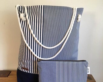 combo bag and pouch, beach bag and pouch, nautic beach bag and case clutch, cabas with pouch, travel bag, sports bag,