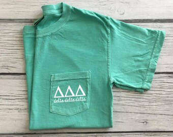 Delta Delta Delta Pocket Tee, Tri Delta T-shirt, Sorority gift, Delta Delta Delta t-shirt, Sorority pocket tee, Greek letter shirt, Tri Delt