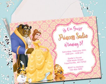 BELLE INVITATION, Birthday Invitation, Belle, Beauty and the Beast Invitation, Beauty and the Beast, Birthday, Invitation, Printable