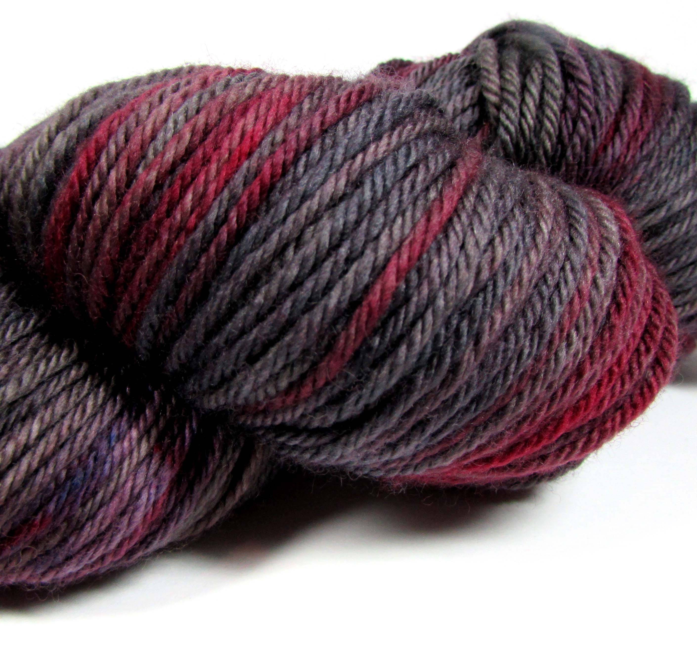 Hand Dyed Yarn DK Wine Red Dark Gray Soft Black Mauve