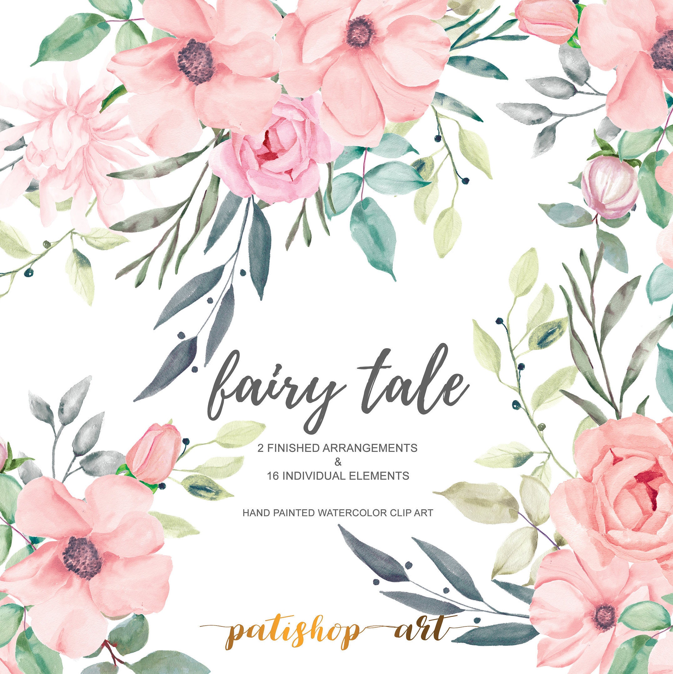 Download 50% OFF SALE Blush Watercolor Flowers & Leaves with Different