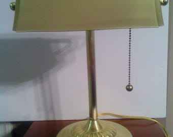 Vintage All Brass Bankers Desk or Office Lamp with Brushed Brass Shade