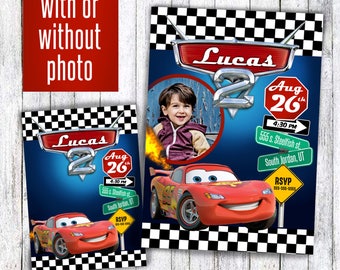 Cars birthday invitation any age with Pixar race car theme kids birthday party , with photo or picture Lightning McQueen cars movie party