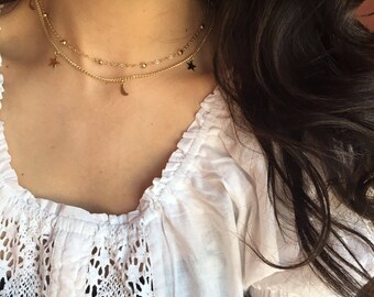 Gold moon and star necklace gold choker moon choker star necklace | prom choker| bridesmaid choker