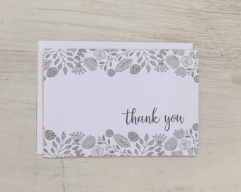Thank You Card Set | Grey Sketched Floral - Set of 8