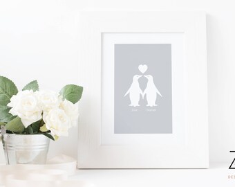 Personalised Couple Penguin A4 Print