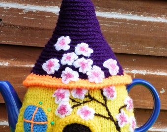 Fairy house teapot cosy / Handmade teapot cozy/ Novelty teapot cosy/Knitted teapot cosy/Handmade fairy house/Teapot cozy/Fairy house