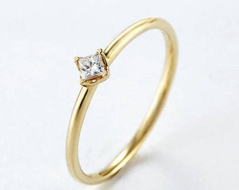 Simple engagement ring Solitaire Princess cut engagement ring 14k gold wedding women Dainty Minimalist Delicate Petite Promise Anniversary