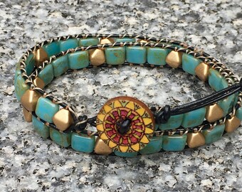 Wrap Bracelet, Trendy Turquoise Wrap Bracelet, Leather Wrap Bracelet, Beaded Wrap Bracelet, Beaded Bracelet, Leather Wrap, YoungBeadsCrafts