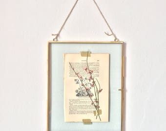 hanging glass specimen frame with pink pressed flowers - large
