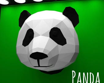 Panda head (template + instruction) / DIY Paper Model / Papercraft panda / 3d Paper Sculpture / Wall Decor / PDF Kit / Instant Download