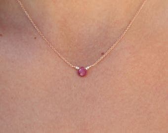 Ruby Necklace-Rose Gold Necklace-Ruby Pendant-Genuine Red Ruby Briolette-Dainty Necklace-Chocker Necklace-Chain Necklace-July Birthstone