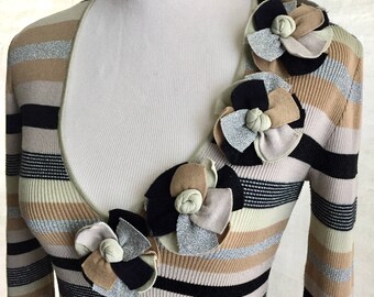 Chanel V neck Striped Knit Sweater