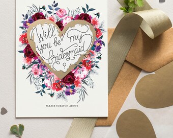Will You Be My Bridesmaid Scratch Off Card Heart Floral Bloom 15
