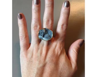 Druzy Stone Ring/Deuzy Geode Ring/Druzy Agate Ring/Irregular Stone Ring/Irregular Druzy Ring/Blue Agate Druzy Geode Ring