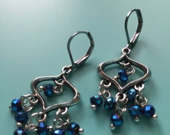 Silver Earrings / Dangle Earrings / Handmade / Drop Earrings / Gift Wrapped / Chandileer Earrings / Gift For Her / Blue Earrings