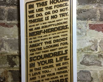 Laser Etched, Framed Artwork – In This House We Do Star Wars