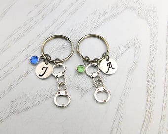 Partners In Crime Keychains, Best Friend Keychains, Handcuff Keychain, BFF Keychains, Initial Keychains, Bff Gift, Set of 2 ,Gift For Friend
