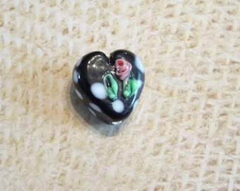 Handcrafted black Lampwork with a 15mm pink Lampwork heart bead