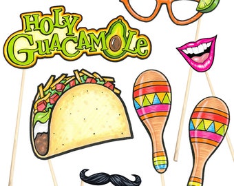 16 Fiesta Party Photo Booth Props, Cinco de Mayo - Instant Download - Free Photo Booth Sign