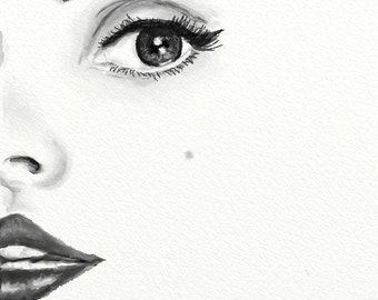 1950s inspired, Lana Del Ray, close up, portrait, black and white, digital art, print, digital instant download