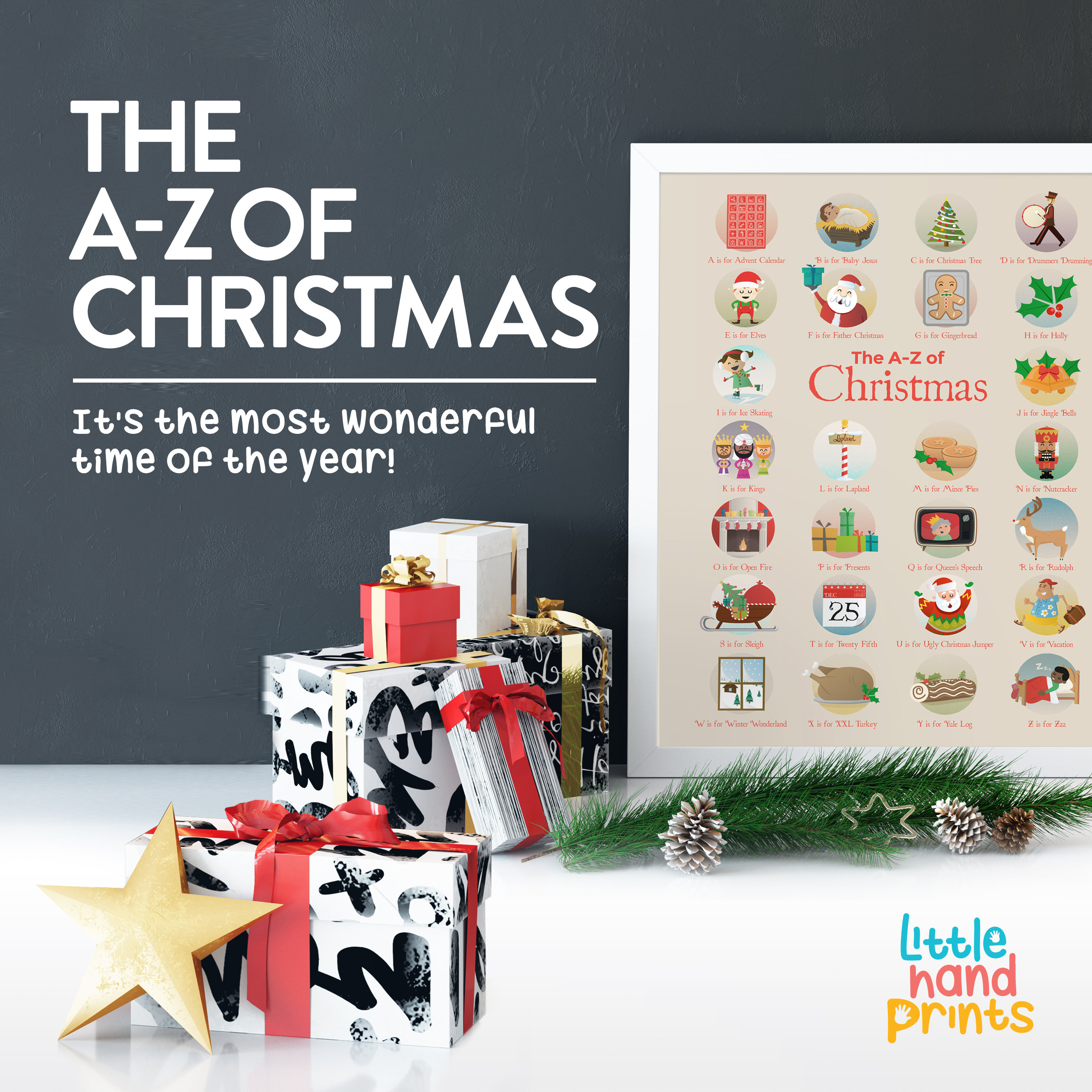 The A-Z of Christmas Alphabet print christmas festive