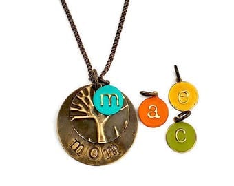 Personalized|Family|Tree|Necklace| Birthday|Mom|Gift|Monogram|Initial|Stamped Necklace|Personalized|Necklace|Boho|Necklace|Custom Mom Gift