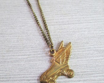 Vintage Roller Skate With Wings Necklace