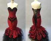 Vampire Dress Gothic Bridal Gown Dark Fairy Red Wedding Dress Goth Steampunk Alternative Bridal Unique "Goth Mermaid Gown" Custom Order