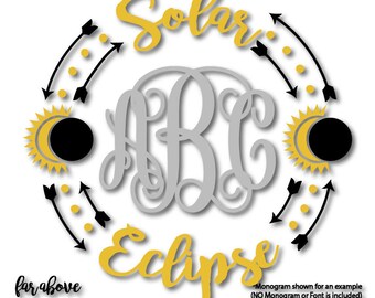 Solar Eclipse Sun Moon Monogram Wreath (monogram NOT included) SVG, EPS, dxf, png, jpg digital cut file for Silhouette or Cricut