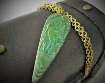 Heron Necklace Vintage Patina Verdigris Green The Wading Pool Aquatic Birds Egrets Bitterns Cranes Bird Necklace Birds Bird Jewelry Egyptian