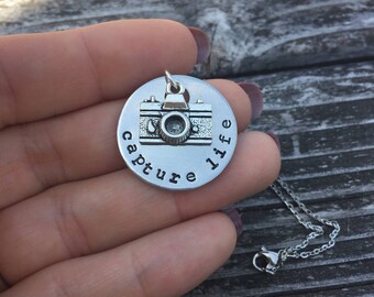 Capture Life - Metal Hand Stamped Pendant Necklace, Key Chain or Bracelet