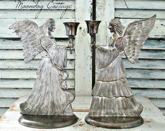 ViNTaGe SiLVeR ANGeL CaNDLe HoLDeRS - SeT of TWo