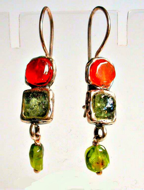 Gemstones Roman Glass Earrings