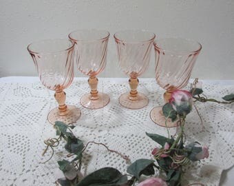 Arcoroc Rosaline Pink Swirl Wine Glasses from France Set of 4
