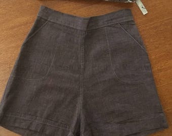 1950s High Waist Pin Up Shorts with Pockets-XS
