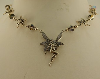 Sterling silver ring of Fairies Necklace with Vitrial Med. Swarovski Crystal beads, Fairy