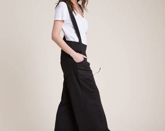 NEW Black Suspender Pants / Long Jumpsuit / Sleeveless Jumpsuit / Long Pants / Black Romper / Unique Jumpsuit / marcellamoda - MP856