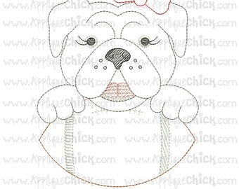 Vintage Stitch Bulldog Embroidery Design