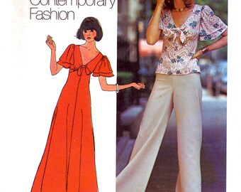 Simplicity 7117 Young Contemporary Fashion Vintage 70s Sewing Pattern for Misses' Dress or Top and Pants - Uncut - Size 8