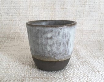 Stoneware espresso cup | warm grey + misty white glaze